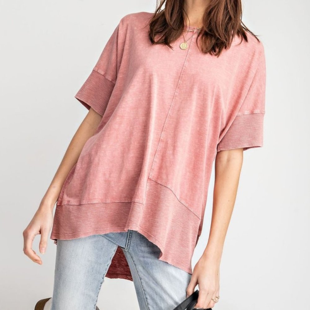 Easel Mineral Wash Oversized Knit Top